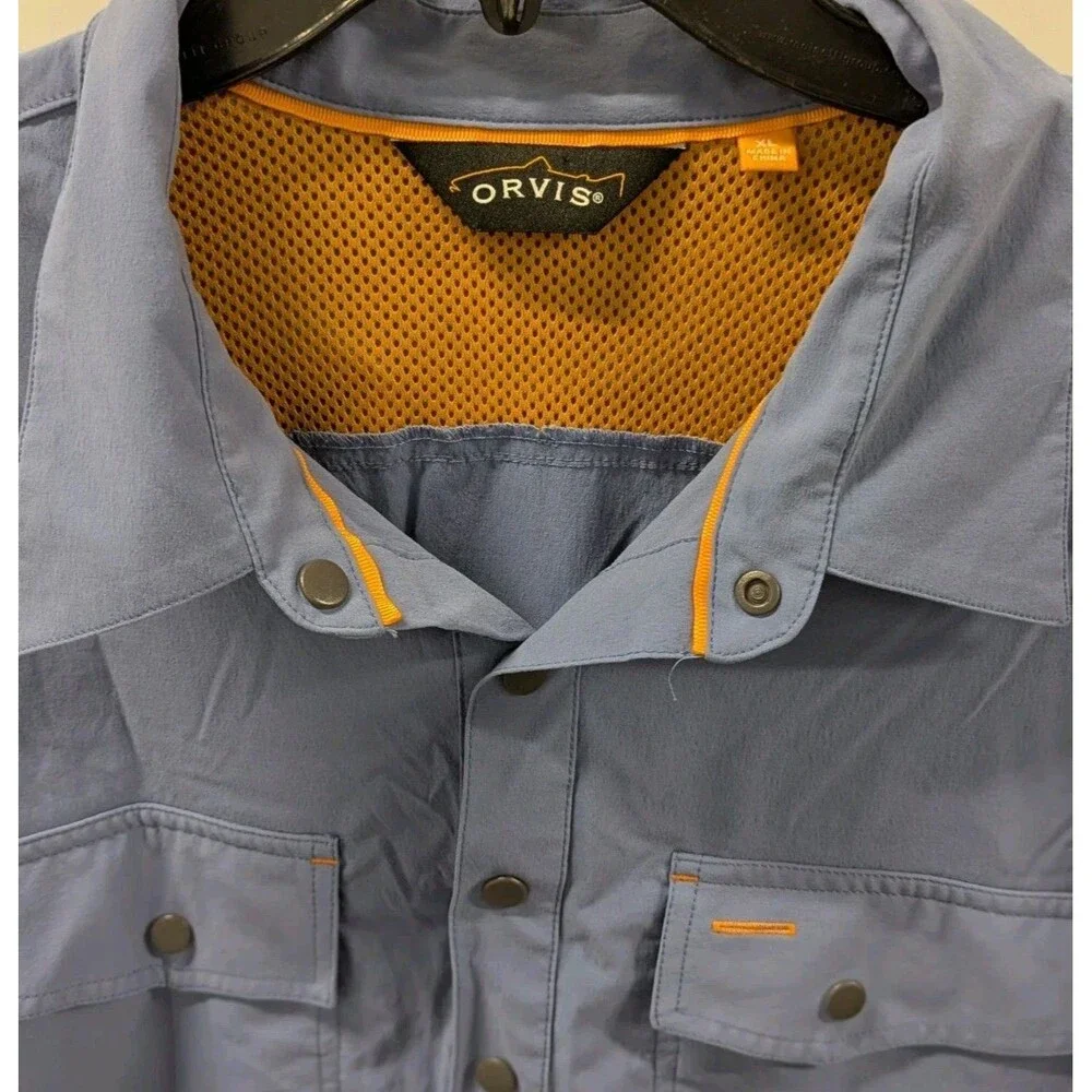 Orvis Men's Size XL Blue Vented Nylon Fishing Long Sleeve Button Front Shirt‎